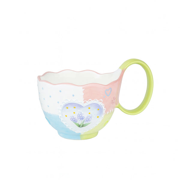 1520-13 Ceramic Cup – 12 cm (D) × 8 cm (H) – Multicolor Heart & Floral Pattern Design