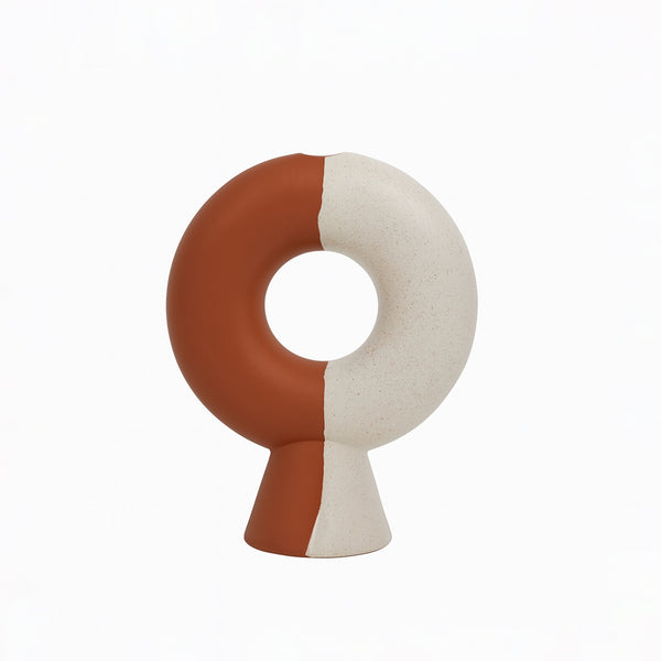1870A-46 Ceramic Flower Vase – 24cm (H) – Brown & White Modern Donut Design
