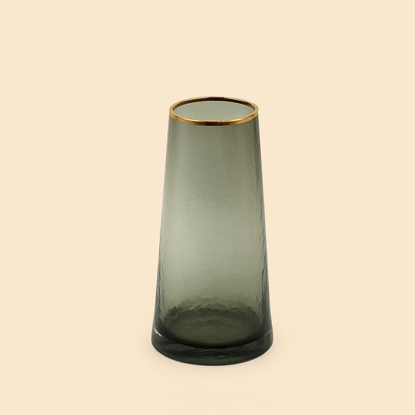 Glass Flower Vase – Smoked Grey with Gold Rim – 24cm (H) – 80944-14