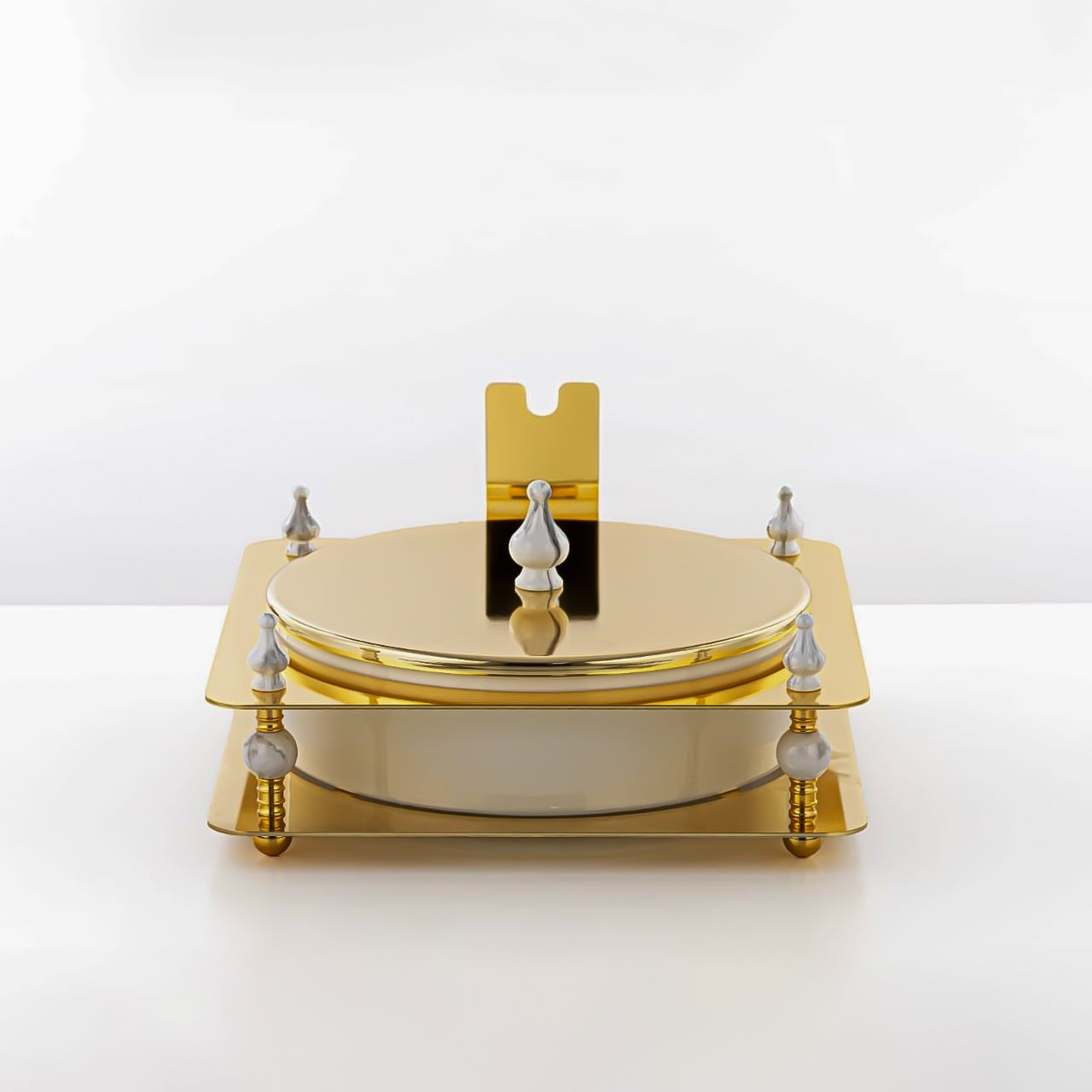 HM4108-G Candy Box – Luxurious Gold Finish with Round Lidded Bowl and Decorative Stand