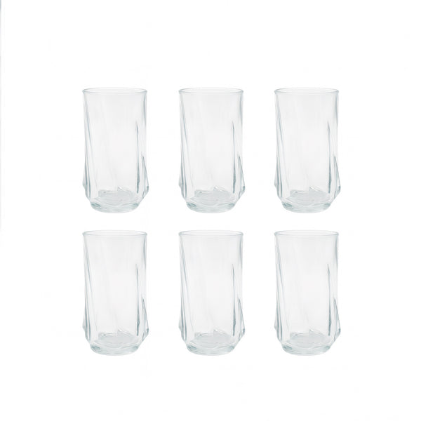 KX118A Glass Cup Set – 6 Pieces – Durable Clear Glass with Modern Faceted Design