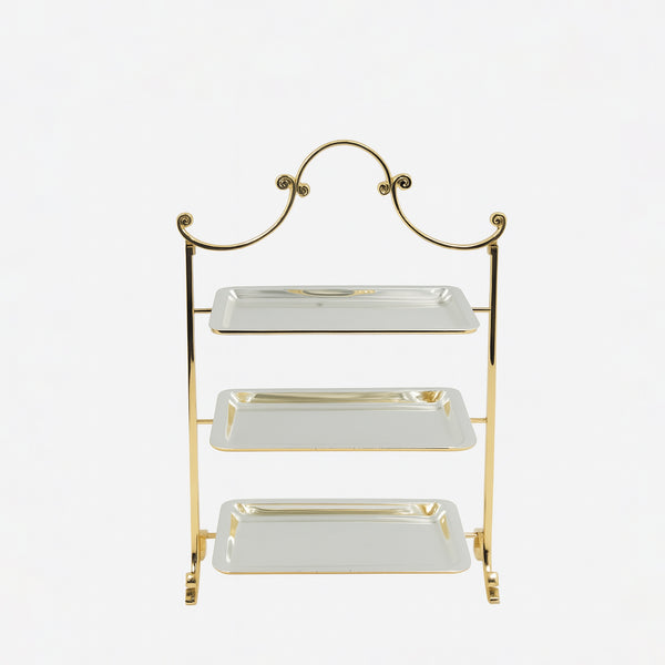 CD-7535 – 3-Layer Tray with Stand – Gold & Silver – 25cm (W) x 40cm (H)