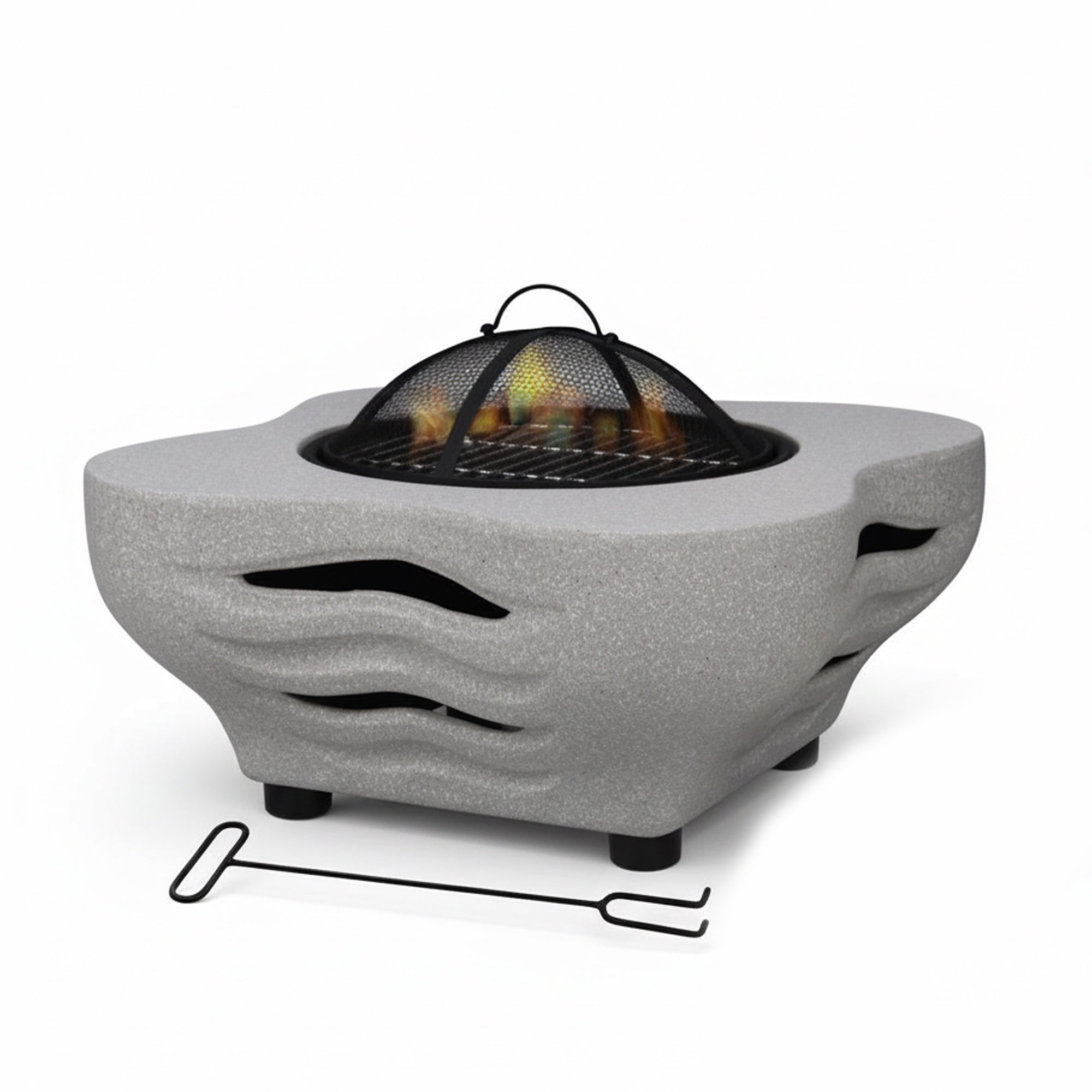 R241515S-002 موقد شواء خارجي VIP - 77 × 60 × 37 سم - تصميم على شكل حجر منحوت على شكل موجة