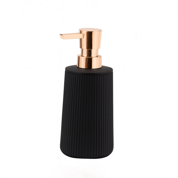 NT-80044 Hand Wash Bottle – Black Ribbed Design with Rose Gold Pump