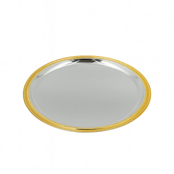 NB5708 – Round Serving Tray 3-Piece Set – Silver with Gold Beaded Rim