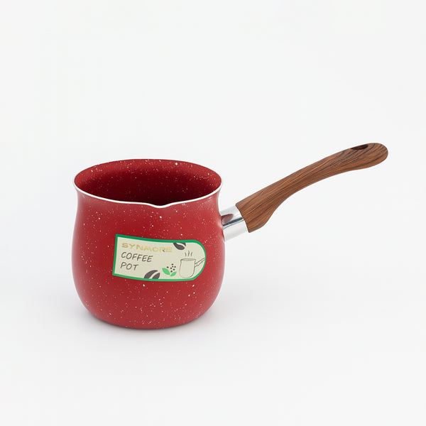 COF18713 – Coffee Warmer Pot – 10cm  Non-Stick Red Granite Finish with Wooden Handle