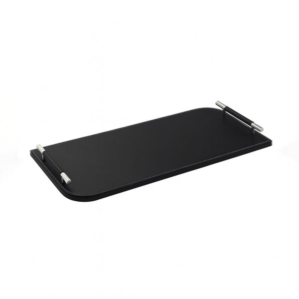 23R0010018 Oval Rectangular Leather Tray with Handle – 20 x 50 cm – Black