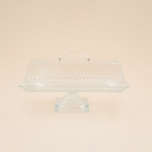 Glass Tray with Leg and Acrylic Lid – 34 cm (W) x 17 cm (L) – PL-833E