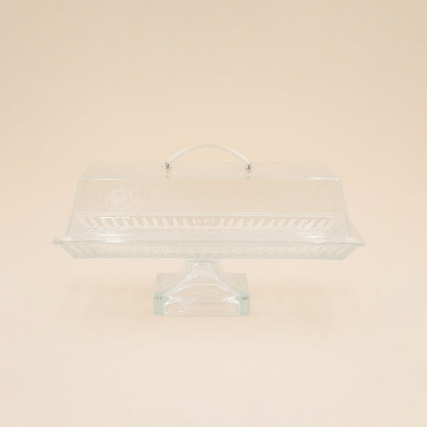 Glass Tray with Leg and Acrylic Lid – 34 cm (W) x 17 cm (L) – PL-833E