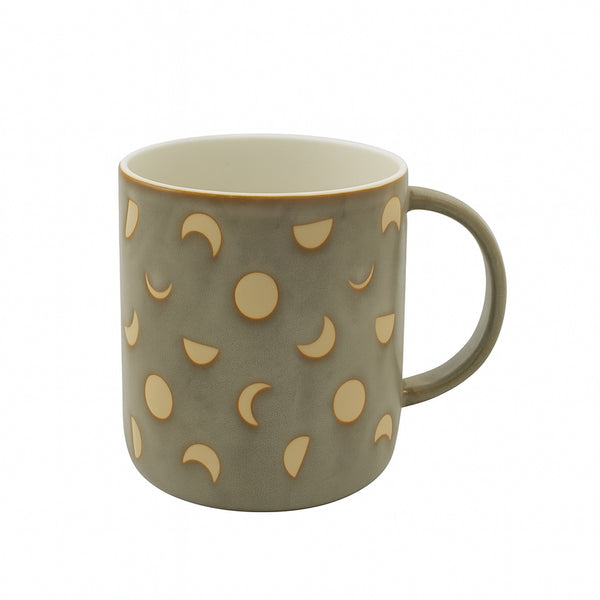 VS1816 – Ceramic Mug – Matte Olive Grey with Embossed Moon Phase Pattern