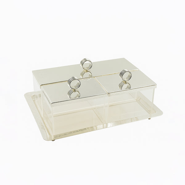 VK1017S – Acrylic Serving Tray with Lid – Silver – 23cm (L) x 32cm (W) x 10cm (H)