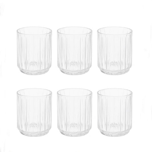 KX112 – Glass Cup – 6-Piece Set – Clear Glass Tumblers with Vertical Line Texture