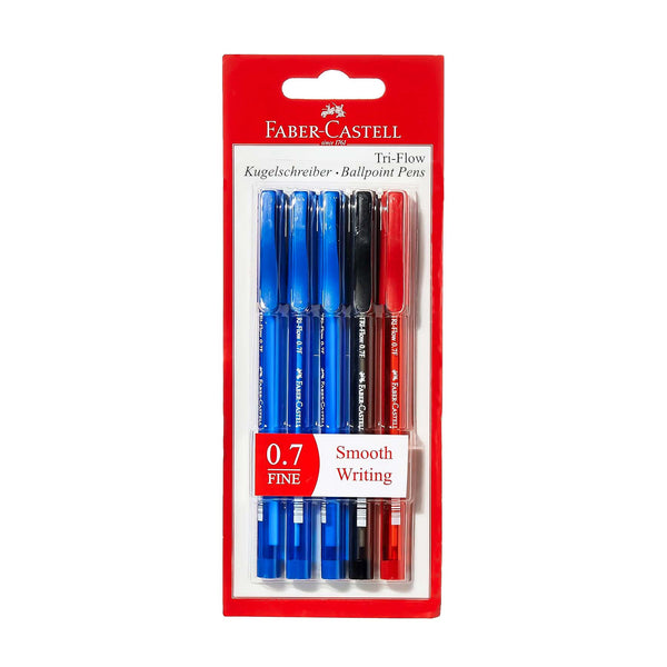 FCIN340795 – Faber-Castell Tri-Flow Ballpoint Pens – 0.7mm Fine Tip – 5-Piece Pack