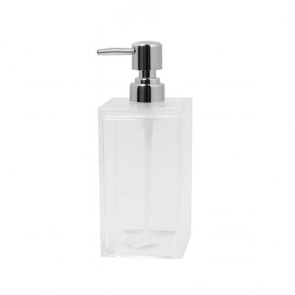 2424 Acrylic Lotion Dispenser – Tall Clear Square Body with Chrome Pump