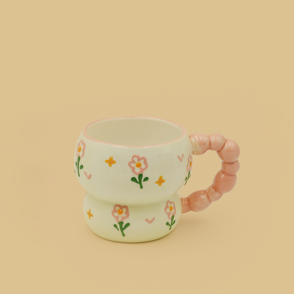 Ceramic Cup With Floral Pattern And Beaded Handle – 9cm (D) x 9.5cm (H) – 99561-11