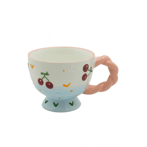1514-20 Ceramic Mug – 450ml – Cherry Blossom Design with Twisted Pink Handle