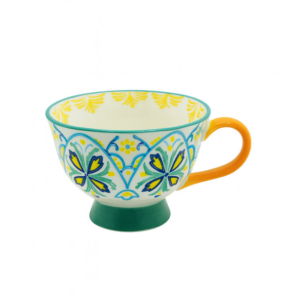 1514-17 Ceramic Mug – 420ml – Floral Design with Orange Handle