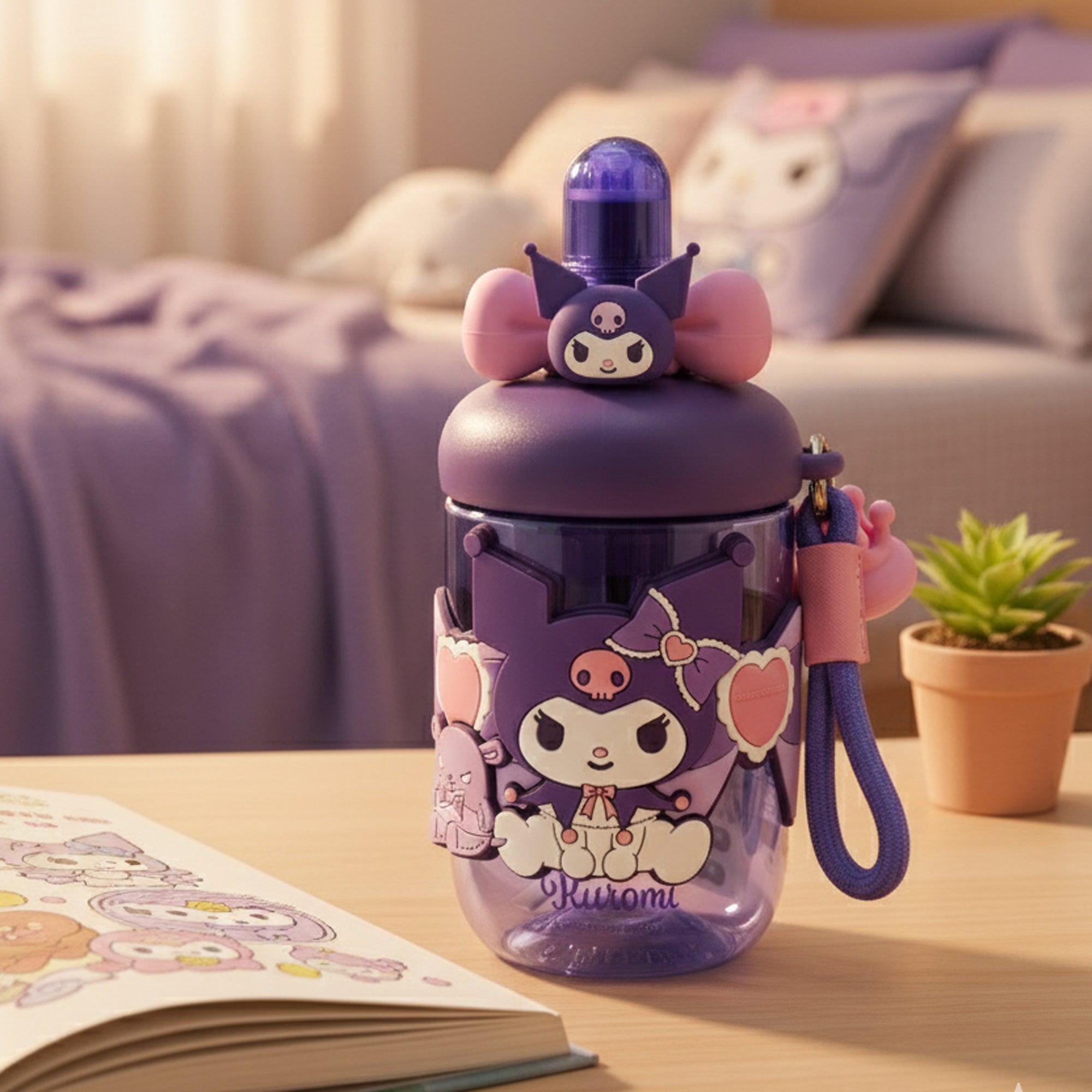 1620-08 Kuromi Vacuum Insulated Water Bottle – 650ml – Straw Lid & Carry Strap – Character Design | Siddiq Gifts Mussafah Abu Dhabi