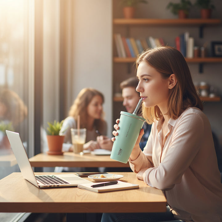 TYESO 1620-13 Vacuum Insulated Tumbler 600 ml Cyan Stainless Steel – Leak-Resistant Reusable Straw Cup from Siddiq Gifts Mussafah, Abu Dhabi