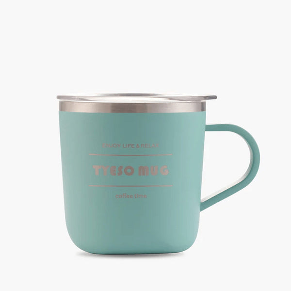 Teal mug with a handle on a white background