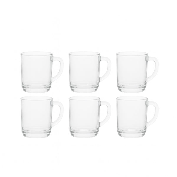ISF-432 Dey Glass Mug 6-Piece Set 250ml – Classic Clear Design with Handle
