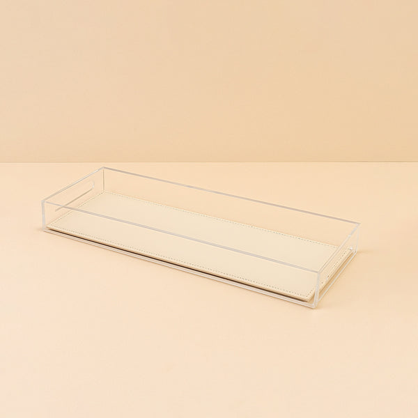 Acrylic Rectangular Tray with Leather Base – 20 x 60 x 5 cm – Beige – TR0023
