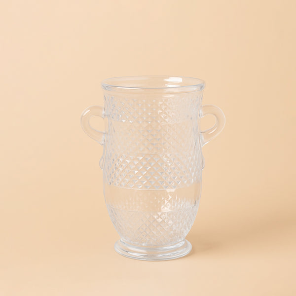 Glass Flower Vase – Diamond-Cut Design with  Handles – 28cm (H) – V17813-2