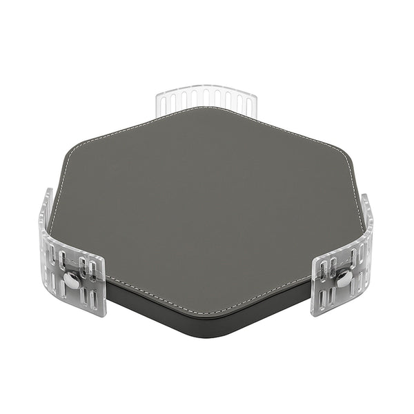 TR0038 – Acrylic Hexagon Tray with Leather Base – 40cm – Silver