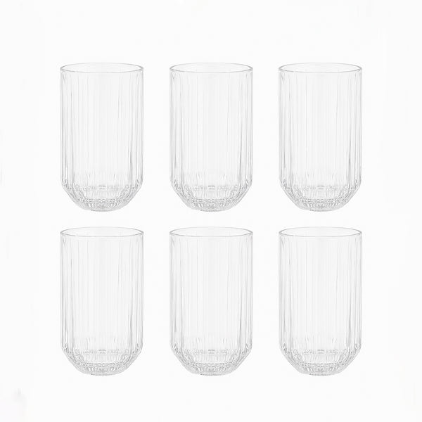 KX113 – Glass Cup – 6-Piece Set – Tall Clear Glass Tumblers with Vertical Line Texture