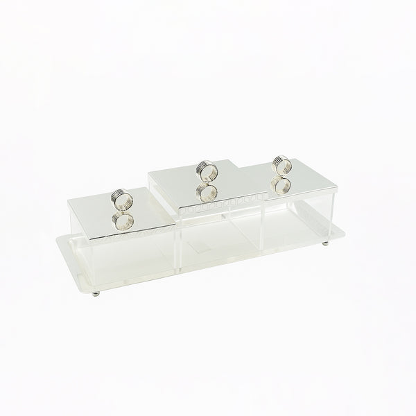 VK1011S – Acrylic Serving Tray with Lid – Silver – 17cm (L) x 41cm (W) x 11cm (H)