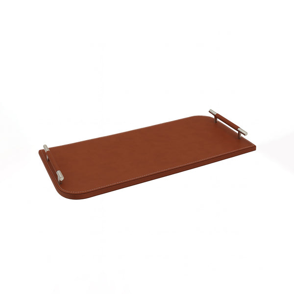 23R0010018 Oval Rectangular Leather Tray with Handle – 20 x 50 cm – Brown