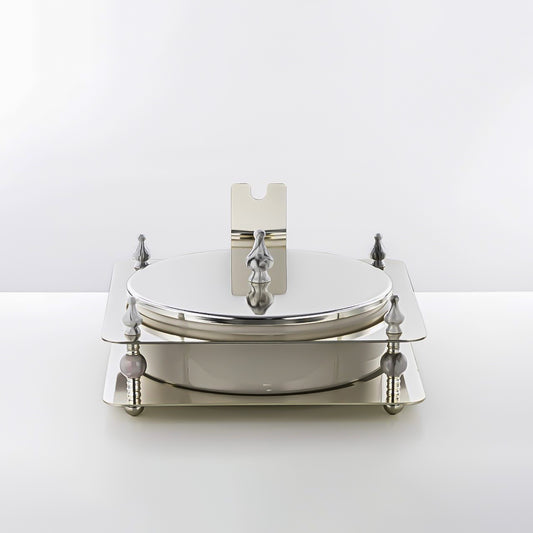 HM4108-S Candy Box – Luxurious Silver Finish with Round Lidded Bowl and Decorative Stand