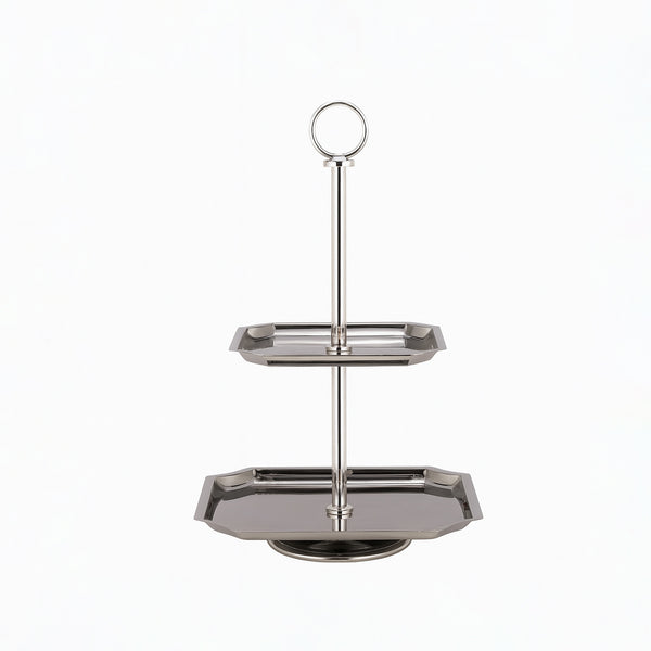 CD-7540 – 2-Layer Cake Stand – Silver & Black – 40cm (H)