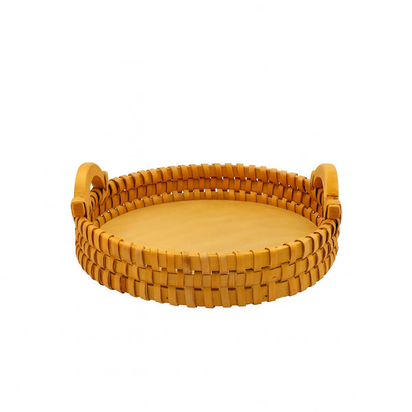 49448-2 Wooden Round Basket – Handcrafted with Side Handles