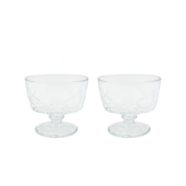 OCT141 Ice Cream Bowl Set – 2 Pieces – Clear Glass with Elegant Pedestal Base