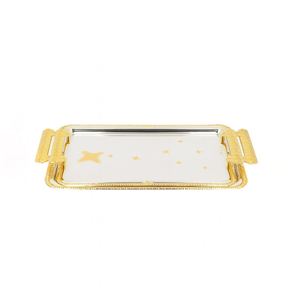 NB6052 Silver & Gold Serving Tray – 2-Piece Set, Rectangular Design with Handles