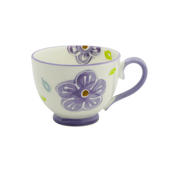 1514-08 Ceramic Mug – 500ml – Purple Floral Embossed Design with Matching Handle