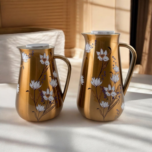 SG3M Printed Vacuum Flask 2-Piece Set (0.5L + 1L) – Elegant Insulated Stainless Steel Flasks with Floral Design