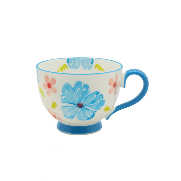 1514-05 Ceramic Mug – 450ml –  Floral Design with Blue Handle
