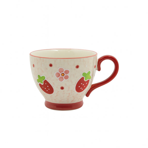 1514-09 Ceramic Mug – 400ml –  Flower Design with Red Handle