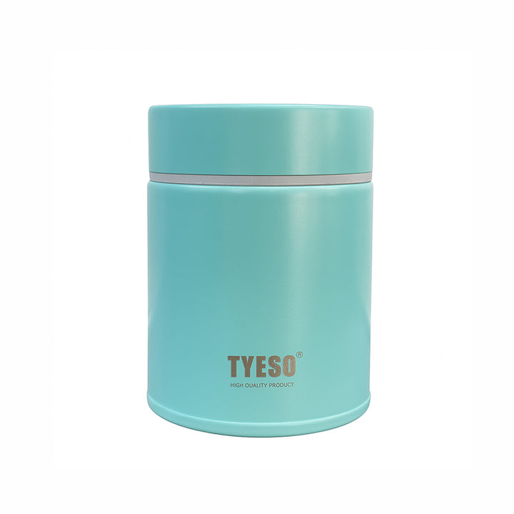 Turquoise thermos with 'TYESO' branding on a white background