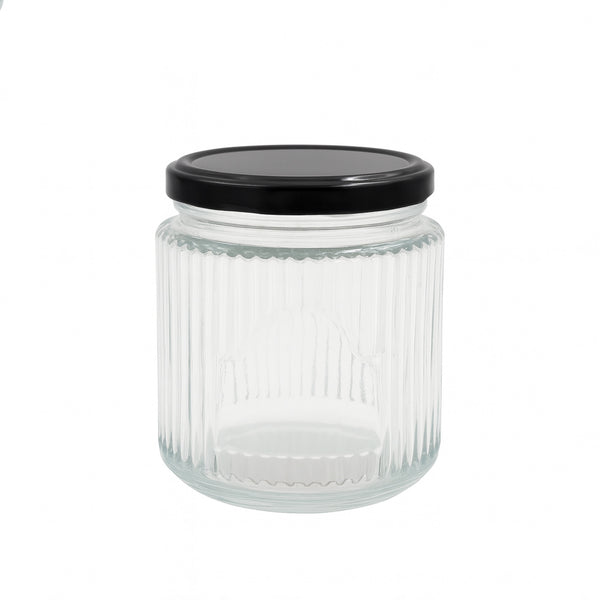 KK498 – Glass Storage Jar with Black Lid – 380ml