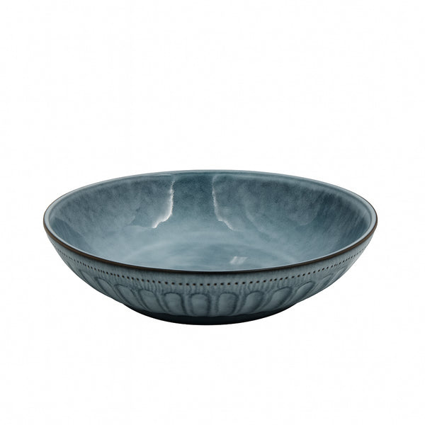 0001-17 – Ceramic Bowl – 8.25" Blue Embossed Wide-Rim