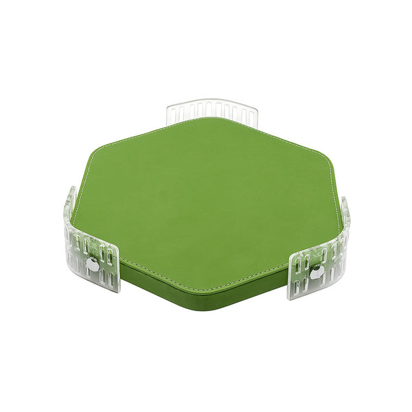 TR0037 – Acrylic Hexagon Tray with Leather Base – 30cm – Green
