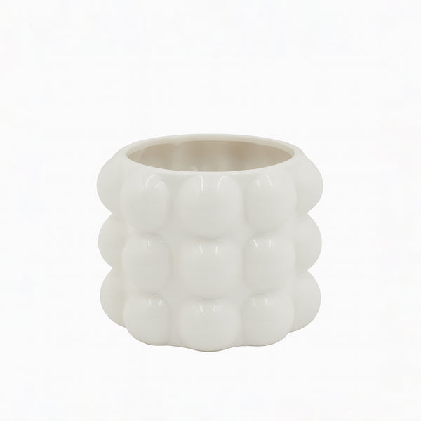 NR77-1454 Ceramic Vase – 13cm (D) x 13cm (H) – White Bubble Textured Design
