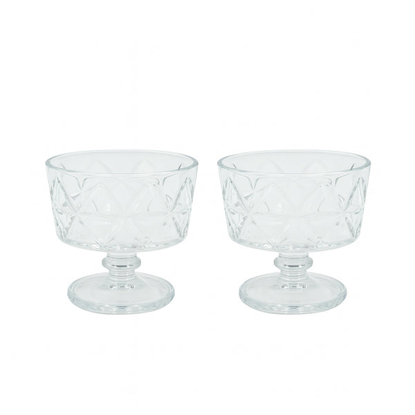 OCT140 Ice Cream Bowl Set – 2 Pieces – Clear Glass with Crystal-Cut Design