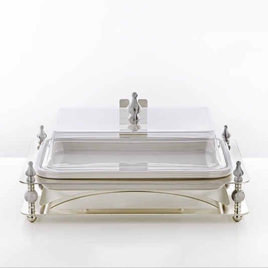 HM4111-S Rectangle Sweet Tray – Elegant Silver Finish with Clear Lid