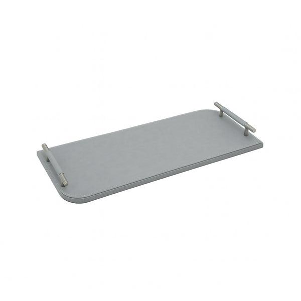23R0010018 Oval Rectangular Leather Tray with Handle – 20 x 50 cm – Grey