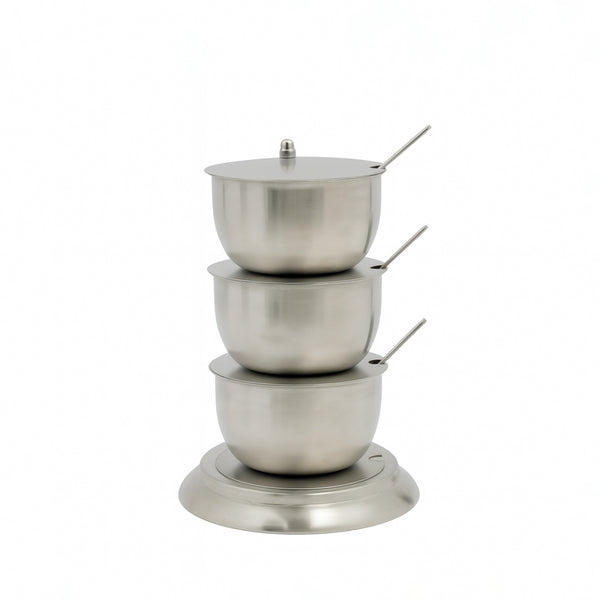 BOW22576 – Stainless Steel Triple Bowl Set with Vertical Stand