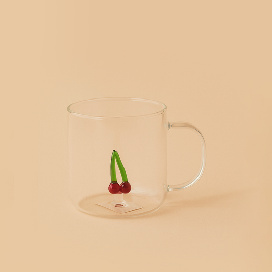 007-8 – Decorative Glass Cup with Cherry Design – 8cm (D) x 9cm (H)